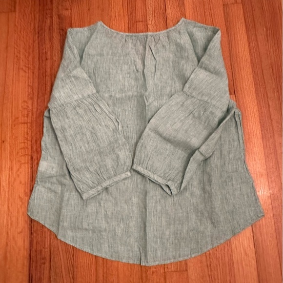 TALBOTS LINEN LANTERN-SLEEVE POPOVER SHIRT - STRIPE XL Petite (k11) - Picture 3 of 11